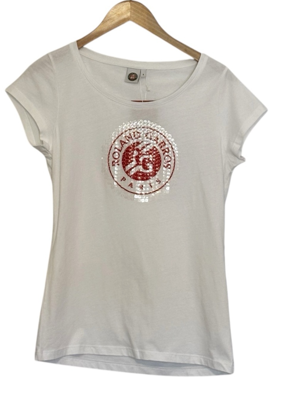 Roland Garros White‎ Sequin Logo Tee NWT size 4